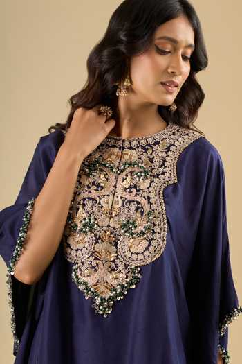 Buy_Prisho_Blue Round Neck Placement Embroidered Kaftan With Pant 