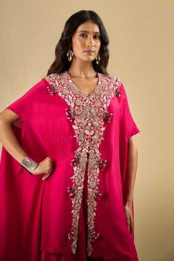 Buy Prisho Red V-neck Dori Embroidered Kaftan And Pant Set Buy_Prisho_Red V-neck Dori Embroidered Kaftan And Pant Set