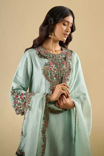 Buy_Prisho_Blue Round Neck Dori Embroidered Kurta Pant Set 