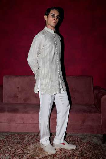 Arjan Dugal Off White Organza, Satin, Muslin Dori Work Kurta Set Online at Aza Fashions Arjan Dugal_Off White Organza, Satin, Muslin Dori Work Kurta Set _Online_at_Aza_Fashions