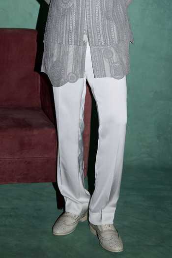 Arjan Dugal Grey Organza, Satin, Muslin Dori Embroidered Nehru Jacket Set Online at Aza Fashions Arjan Dugal_Grey Organza, Satin, Muslin Dori Embroidered Nehru Jacket Set _Online_at_Aza_Fashions