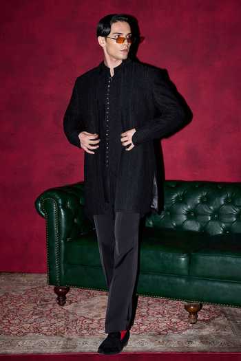 Buy Arjan Dugal Black Organza, Satin, Muslin Embroidered Achkan Kurta Set Online at Aza Fashions Buy_Arjan Dugal_Black Organza, Satin, Muslin Embroidered Achkan Kurta Set _Online_at_Aza_Fashions
