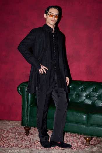 Arjan Dugal Black Organza, Satin, Muslin Embroidered Achkan Kurta Set at Aza Fashions Arjan Dugal_Black Organza, Satin, Muslin Embroidered Achkan Kurta Set _at_Aza_Fashions