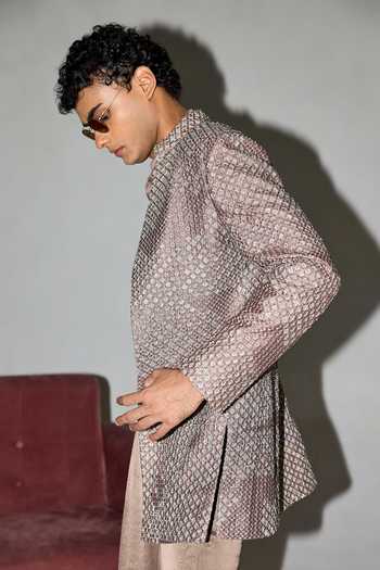 Buy Arjan Dugal Brown Silk, Chanderi, Satin Embroidered Achkan Kurta Set Online at Aza Fashions Buy_Arjan Dugal_Brown Silk, Chanderi, Satin Embroidered Achkan Kurta Set _Online_at_Aza_Fashions