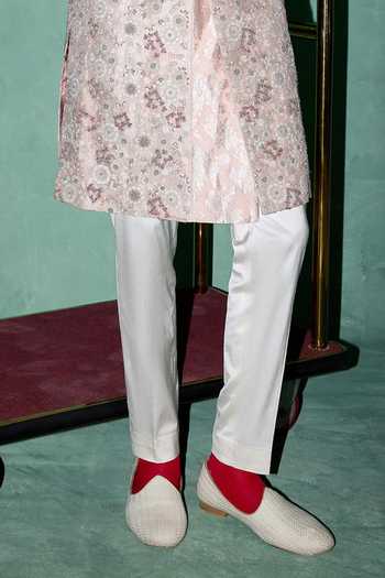 Arjan Dugal_Pink Silk, , Organza, Satin, Satin, Resham Embroidered Sherwani Set _Online_at_Aza_Fashions