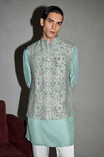Arjan Dugal Bloom Embroidered Bundi & Kurta Set