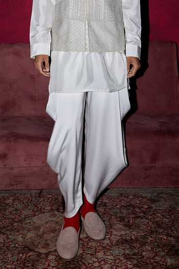 Arjan Dugal Blue Silk, Organza, Satin, Brocade Chikankari And Dori Work Bundi Set Online at Aza Fashions Arjan Dugal_Blue Silk, Organza, Satin, Brocade Chikankari And Dori Work Bundi Set _Online_at_Aza_Fashions