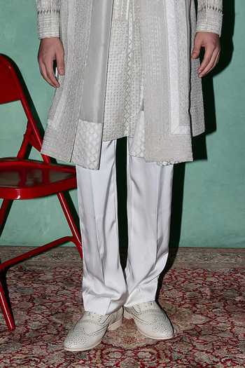 Arjan Dugal Off White Organza, Satin, Brocade Baroque Embroidered Achkan Set Online at Aza Fashions Arjan Dugal_Off White Organza, Satin, Brocade Baroque Embroidered Achkan Set _Online_at_Aza_Fashions