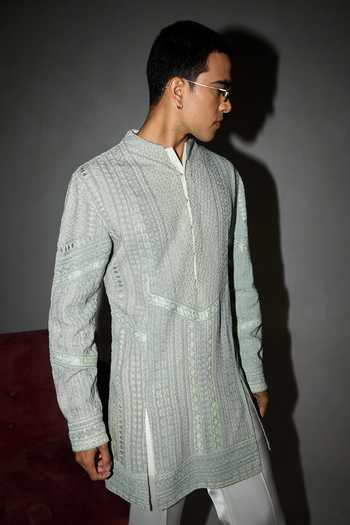 Arjan Dugal Mint Georgette, Satin Baroque Embroidered 1 2 Estelle Kurta And Pant Set Online at Aza Fashions Arjan Dugal_Mint Georgette, Satin Baroque Embroidered 1 2 Estelle Kurta And Pant Set _Online_at_Aza_Fashions
