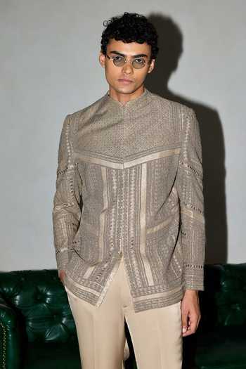 Arjan Dugal Chikankari & Dori Work Bandhgala Set
