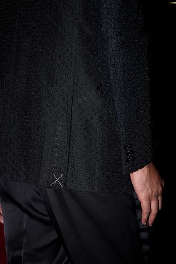 Arjan Dugal Black Organza, Brocade, Silk, Satin Embroidery Jaal Bandhgala Set at Aza Fashions Arjan Dugal_Black Organza, Brocade, Silk, Satin Embroidery Jaal Bandhgala Set _at_Aza_Fashions