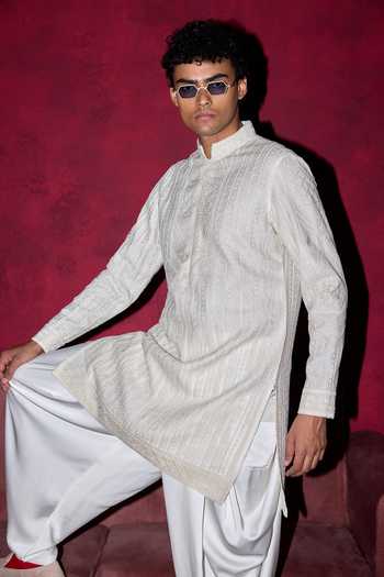 Buy Arjan Dugal Off White Organza, Satin, Muslin Geometric And Ornamental Pattern Kurta Set Online at Aza Fashions Buy_Arjan Dugal_Off White Organza, Satin, Muslin Geometric And Ornamental Pattern Kurta Set _Online_at_Aza_Fashions