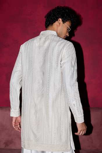 Buy Arjan Dugal Off White Organza, Satin, Muslin Geometric And Ornamental Pattern Kurta Set Buy_Arjan Dugal_Off White Organza, Satin, Muslin Geometric And Ornamental Pattern Kurta Set