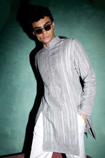 Buy Arjan Dugal Grey Organza, Satin, Muslin Geometric And Ornamental Pattern Kurta Set Online at Aza Fashions Buy_Arjan Dugal_Grey Organza, Satin, Muslin Geometric And Ornamental Pattern Kurta Set _Online_at_Aza_Fashions