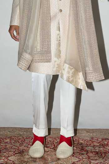 Buy Arjan Dugal White Organza, Chanderi, Satin, Brocade Embroidered Achkan And Pant Set Online at Aza Fashions Buy_Arjan Dugal_White Organza, Chanderi, Satin, Brocade Embroidered Achkan And Pant Set _Online_at_Aza_Fashions