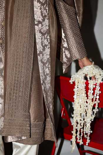 Arjan Dugal Gold Organza, Chanderi, Satin, Brocade Intricate Embroidered Achkan Set at Aza Fashions Arjan Dugal_Gold Organza, Chanderi, Satin, Brocade Intricate Embroidered Achkan Set _at_Aza_Fashions