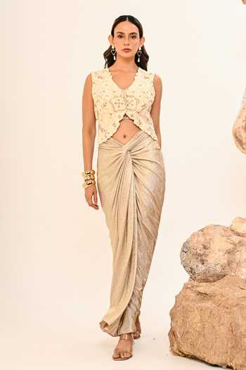 Day And Mood Draped Skirt & Jacket Set 