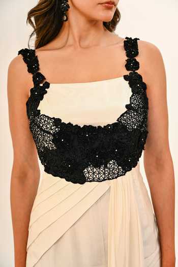 Buy_Day And Mood_Ivory Crepe Square Neck Draped Maxi Dress 