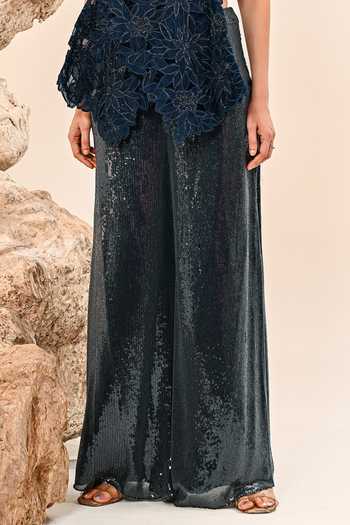 Day And Mood Navy Organza, Satin, Modal Floral Cutwork Cape And Pant Set Online at Aza Fashions Day And Mood_Navy Organza, Satin, Modal Floral Cutwork Cape And Pant Set _Online_at_Aza_Fashions
