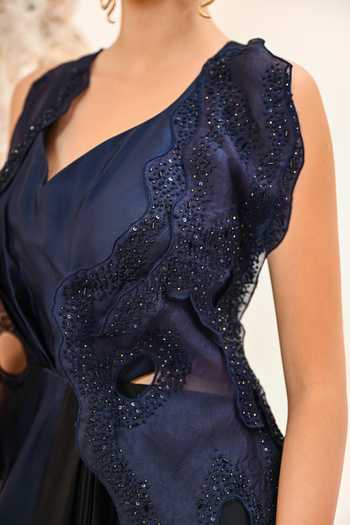 Buy Day And Mood Black Organza, Satin, Modal V-neck Cutwork Sleeveless Dress Online at Aza Fashions Buy_Day And Mood_Black Organza, Satin, Modal V-neck Cutwork Sleeveless Dress _Online_at_Aza_Fashions