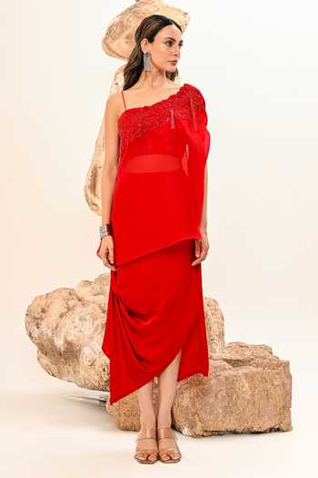 Day And Mood One Shoulder Cape Skirt Set 