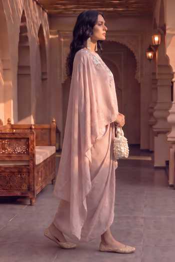 Buy House Of Fett Pink Satin Round Neck Parsi Embroidered Skirt Cape Co-ord Set Online at Aza Fashions Buy_House Of Fett_Pink Satin Round Neck Parsi Embroidered Skirt Cape Co-ord Set _Online_at_Aza_Fashions