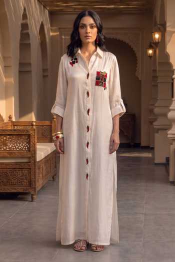 House Of Fett Picante Hand Embroidered Long Shirt Dress 