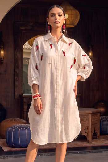 House Of Fett Chilli Embroidered Shirt Dress 