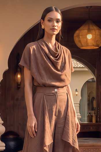 Buy House Of Fett Chocolate Cowl Neck Festive Mersin Pant Set Online at Aza Fashions Buy_House Of Fett_Chocolate Cowl Neck Festive Mersin Pant Set _Online_at_Aza_Fashions