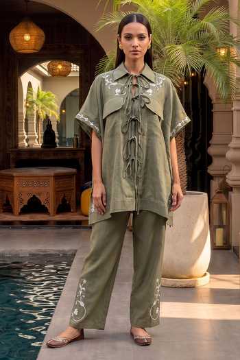 House Of Fett Sage Leather Patchwork Cape Set