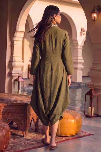 House Of Fett Olive Muse Leather Patchwork Jumpsuit 