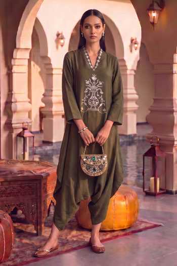 House Of Fett Olive Muse Leather Patchwork Jumpsuit 