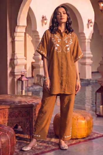 House Of Fett Caramel Leather Patchwork Pant Set
