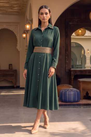 House Of Fett Midas Patchwork Belted Midi Dress 