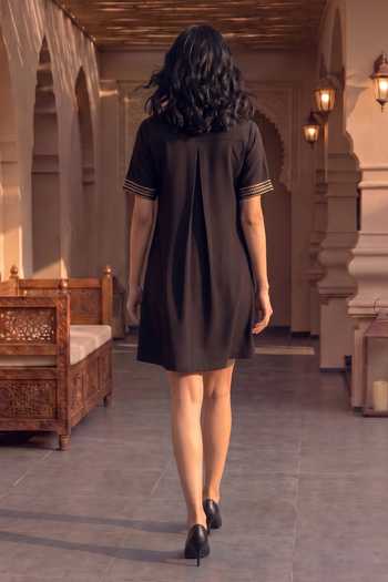 House Of Fett Aurum Leather Patchwork Short Dress 