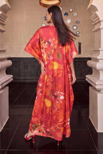 House Of Fett Pink Floral Pattern Kaftan 