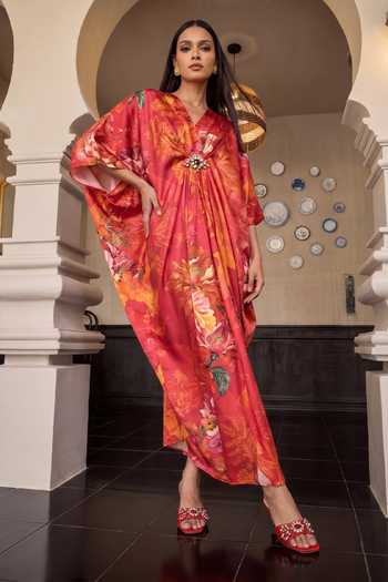House Of Fett Pink Floral Pattern Kaftan 