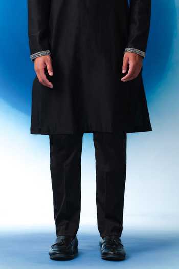 House Of Koa Black Chanderi Silk, Cotton Satin House Of Monarch Placket Embroidered Kurta Set Online at Aza Fashions House Of Koa_Black Chanderi Silk, Cotton Satin House Of Monarch Placket Embroidered Kurta Set _Online_at_Aza_Fashions