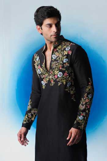 Buy House Of Koa Black Chanderi Silk Twilight Bloom Embroidered Kurta Set Online at Aza Fashions Buy_House Of Koa_Black Chanderi Silk Twilight Bloom Embroidered Kurta Set _Online_at_Aza_Fashions