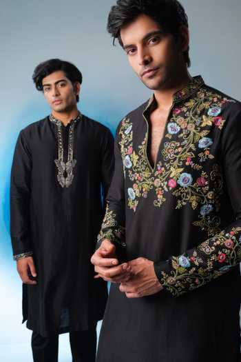 Shop House Of Koa Black Chanderi Silk Twilight Bloom Embroidered Kurta Set Online at Aza Fashions Shop_House Of Koa_Black Chanderi Silk Twilight Bloom Embroidered Kurta Set _Online_at_Aza_Fashions