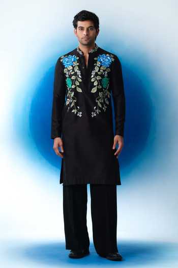 House Of Koa Midnight Botanical Embroidered Kurta Set 