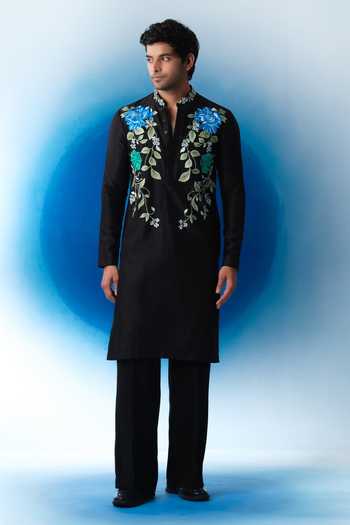 House Of Koa Midnight Botanical Embroidered Kurta Set 