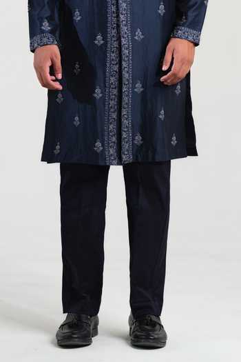 House Of Koa Navy Chanderi Silk, Cotton Satin Imperial Royal Embroidered Kurta Set Online at Aza Fashions House Of Koa_Navy Chanderi Silk, Cotton Satin Imperial Royal Embroidered Kurta Set _Online_at_Aza_Fashions