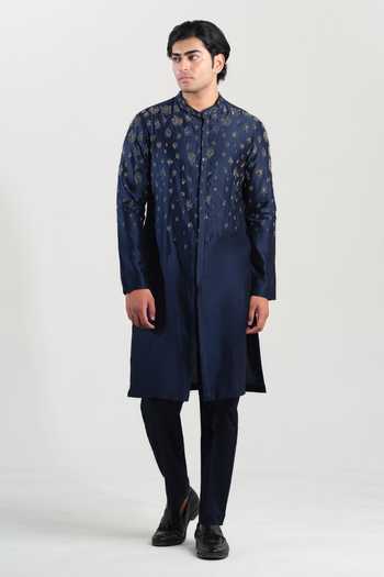 House Of Koa Navy Oblique Embroidered Kurta Set 