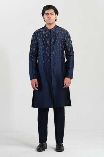 House Of Koa Navy Oblique Embroidered Kurta Set 