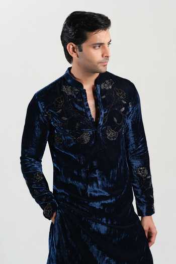 Buy House Of Koa Blue Velvet, Cotton Satin Reverie Embroidered Kurta Set Online at Aza Fashions Buy_House Of Koa_Blue Velvet, Cotton Satin Reverie Embroidered Kurta Set _Online_at_Aza_Fashions