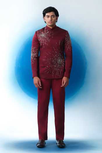 House Of Koa Crimson Nova Embroidered Bandhgala Set 