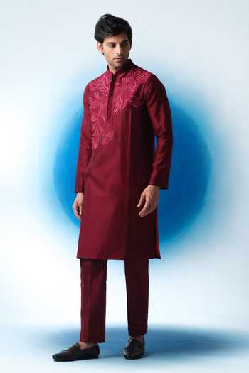 House Of Koa Crimson Bloom Embroidered Kurta Set 