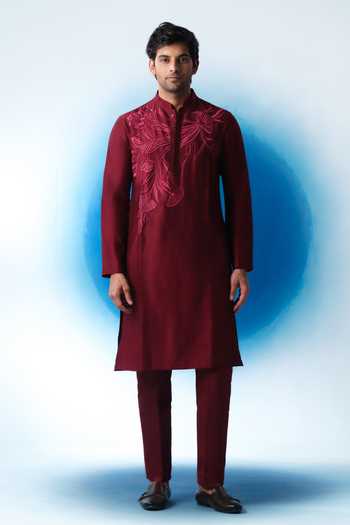 House Of Koa Crimson Bloom Embroidered Kurta Set 