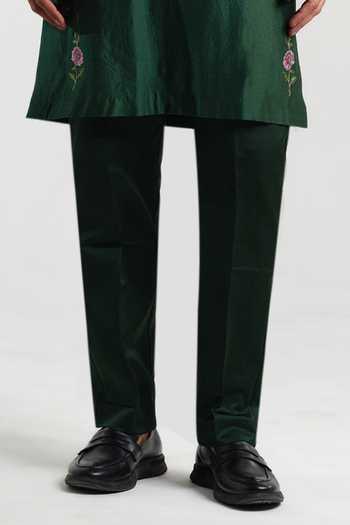 House Of Koa Green Chanderi Silk, Cotton Satin Emerald Bloom Embroidered Kurta Set Online at Aza Fashions House Of Koa_Green Chanderi Silk, Cotton Satin Emerald Bloom Embroidered Kurta Set _Online_at_Aza_Fashions